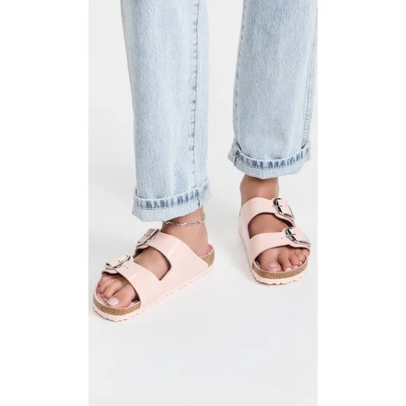 Birkenstock Arizona High Shine Big Buckle Sandals Light Rose Pink Size 38  Narrow